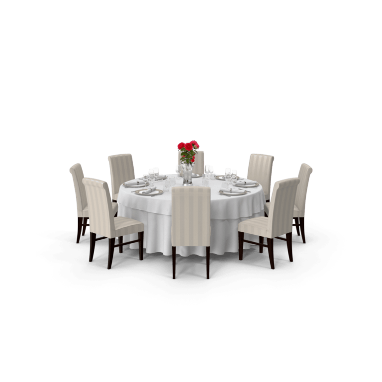 Round Restaurant Table Served With 8 Chairs.H03